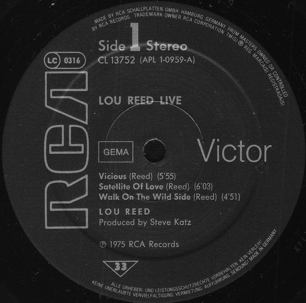 Lou Reed - Lou Reed Live | RCA (CL 13752) - 3 Lou Reed - Lou Reed Live | RCA (CL 13752) - 3