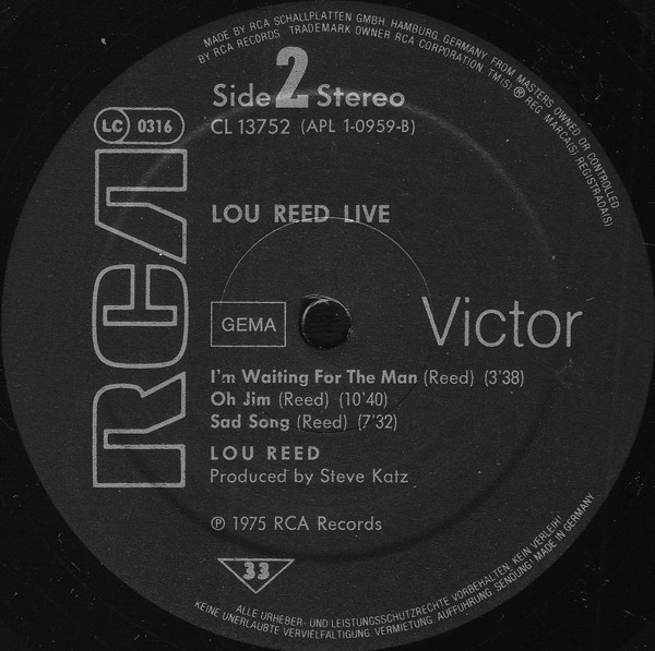 Lou Reed - Lou Reed Live | RCA (CL 13752) - 4 Lou Reed - Lou Reed Live | RCA (CL 13752) - 4