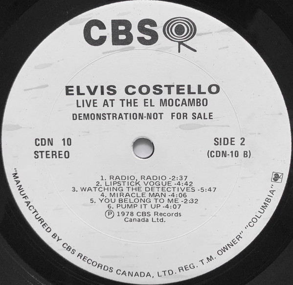 Elvis Costello - Live At The El Mocambo | CBS (CDN 10) - 4 Elvis Costello - Live At The El Mocambo | CBS (CDN 10) - 4
