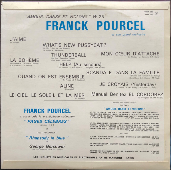 Franck Pourcel Et Son Grand Orchestre - Amour, Danse Et Violons N° 25 | La Voix De Son Maître (GSDF 302) - 2 Franck Pourcel Et Son Grand Orchestre - Amour, Danse Et Violons N° 25 | La Voix De Son Maître (GSDF 302) - 2