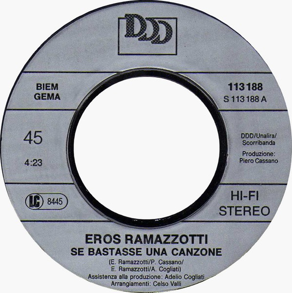 Eros Ramazzotti - Se Bastasse Una Canzone / Amore Contro | DDD (113 188) - 3