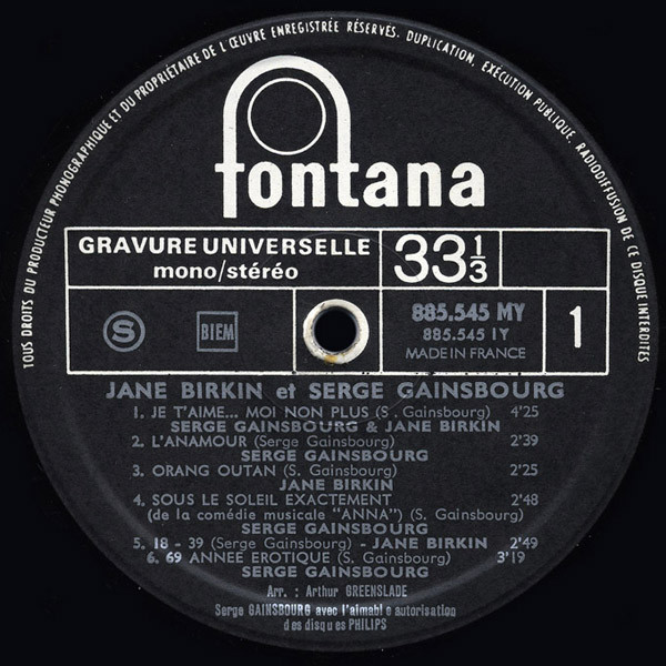 Serge Gainsbourg & Jane Birkin - Jane Birkin - Serge Gainsbourg | Fontana (885.545 MY) - 3