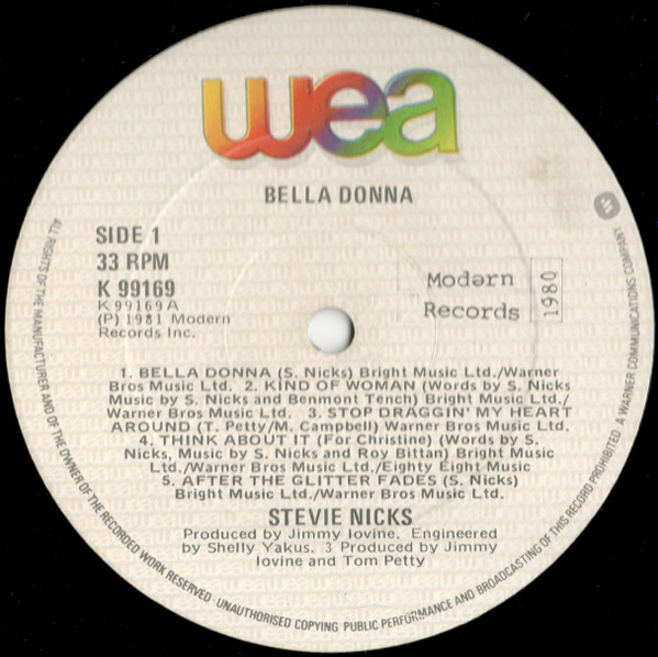 Stevie Nicks - Bella Donna | Modern Records (WEA 99169) - 3