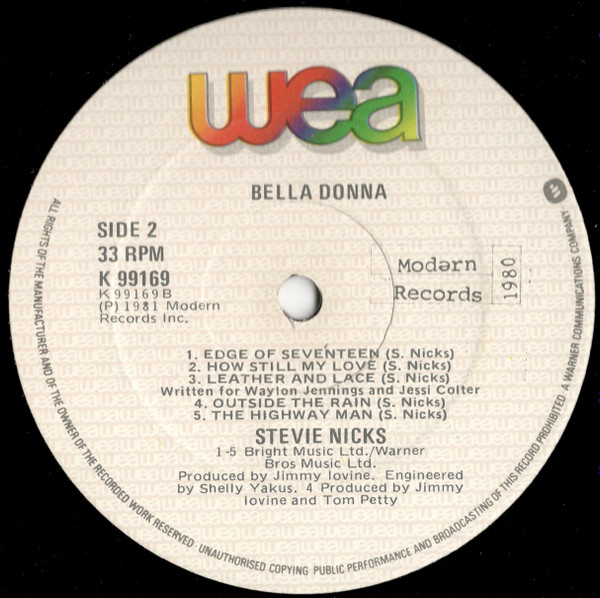 Stevie Nicks - Bella Donna | Modern Records (WEA 99169) - 4
