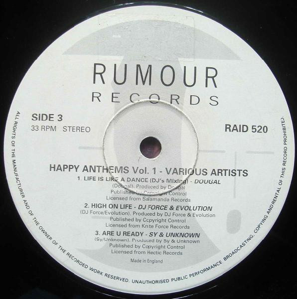 Various - Happy Anthems Volume One - The Heart Of Hardcore Raving | Rumour Records (RAID 520) - 4