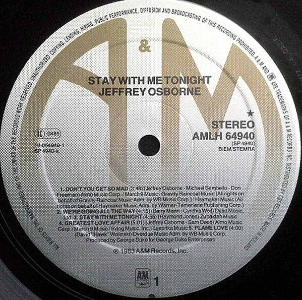 Jeffrey Osborne - Stay With Me Tonight | A&M Records (AMLH 64940) - 3