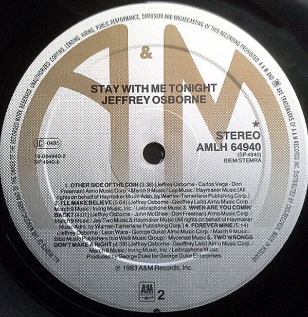 Jeffrey Osborne - Stay With Me Tonight | A&M Records (AMLH 64940) - 4