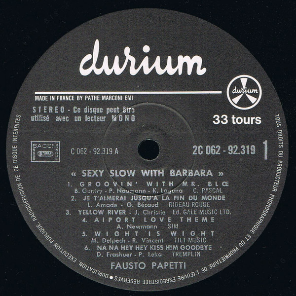 Fausto Papetti - Sexy Slow With Barbara | Durium (2 C 062-92319) - 3