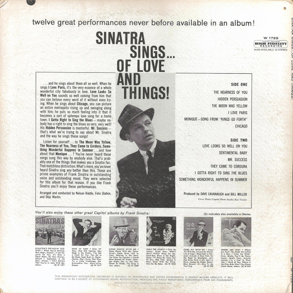Frank Sinatra - Sinatra Sings...Of Love And Things | Capitol Records (W-1729)
