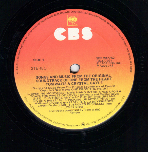 Tom Waits And Crystal Gayle - One From The Heart - The Original Motion Picture Soundtrack Of Francis Coppola's Movie | CBS (SBP 237752) - 3 Tom Waits And Crystal Gayle - One From The Heart - The Original Motion Picture Soundtrack Of Francis Coppola's Movie | CBS (SBP 237752) - 3