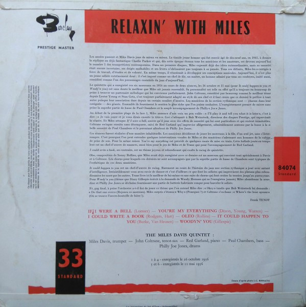The Miles Davis Quintet - Relaxin' With Miles | Barclay (84 074) - 2 The Miles Davis Quintet - Relaxin' With Miles | Barclay (84 074) - 2