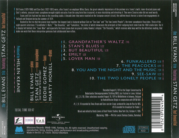 The Bill Evans Trio Featuring Stan Getz - But Beautiful | Milestone (0025218924924) - 2