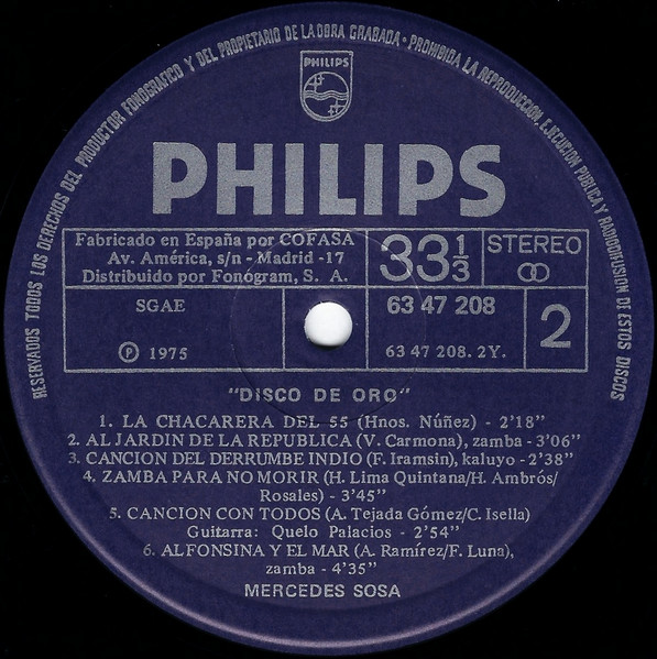 Mercedes Sosa - Disco De Oro | Philips (63 47 208) - 4 Mercedes Sosa - Disco De Oro | Philips (63 47 208) - 4