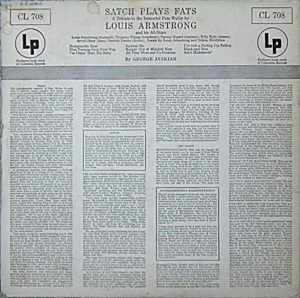 Louis Armstrong And His All-Stars - Satch Plays Fats | Columbia (CL 708) - 2 Louis Armstrong And His All-Stars - Satch Plays Fats | Columbia (CL 708) - 2