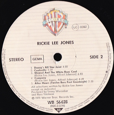 Rickie Lee Jones - Rickie Lee Jones | Warner Bros. Records (WB 56 628) - 3 Rickie Lee Jones - Rickie Lee Jones | Warner Bros. Records (WB 56 628) - 3