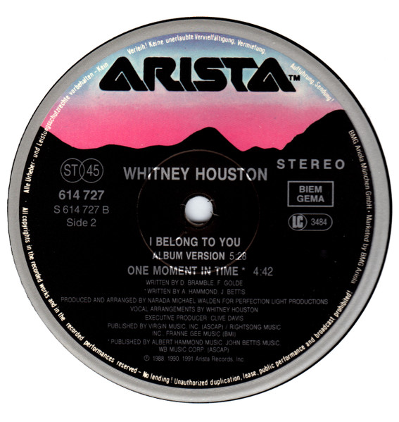Whitney Houston - I Belong To You | Arista (614 727) - 4
