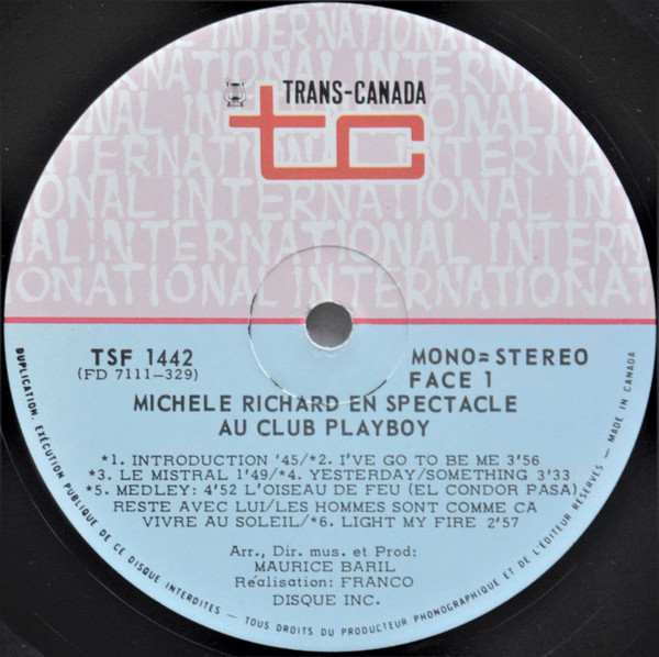 Michèle Richard - En Spectacle Au Club Playboy [Vinyl] | Trans-Canada International (TSF 1442) - 4