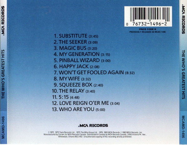 The Who - Who's Greatest Hits [CD] | MCA Records (MCAMD-1496) - 3
