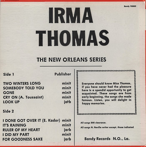 Irma Thomas - Sings | Bandy Records (700003) - 2