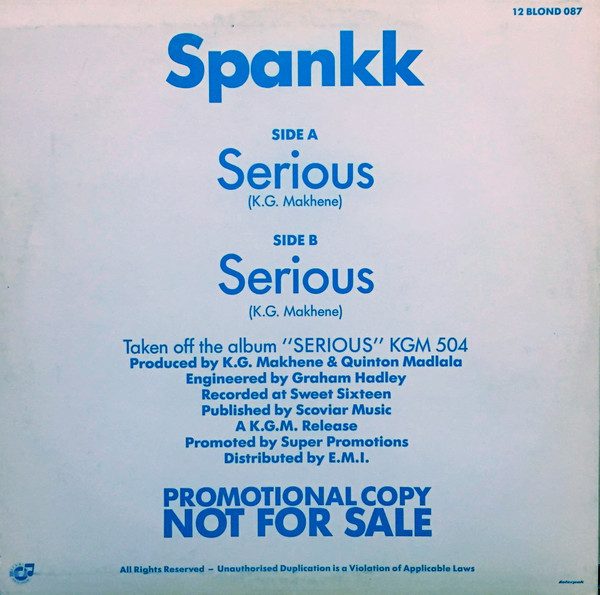 Spankk - Serious | KGM Records (12 BLON (A) 087) - 2