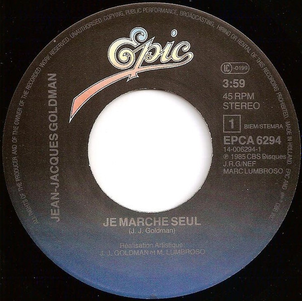Jean-Jacques Goldman - Je Marche Seul | Epic (EPC A6294) - 3