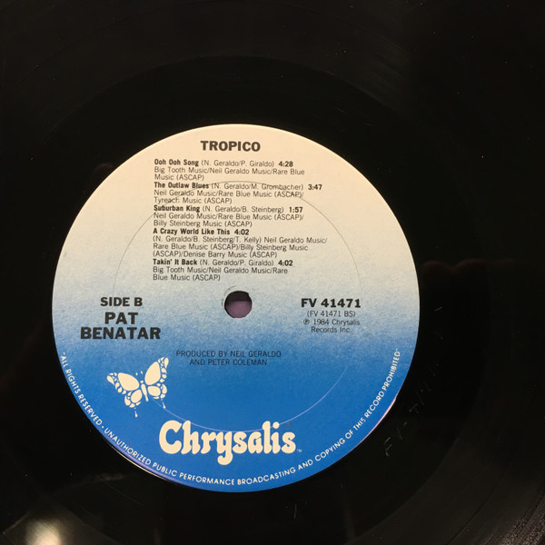 Pat Benatar - Tropico | Chrysalis (FV 41471) - 3 Pat Benatar - Tropico | Chrysalis (FV 41471) - 3