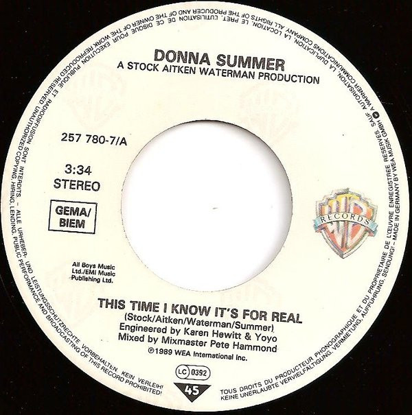Donna Summer - This Time I Know It's For Real | Warner Bros. Records (U 7780) - main Donna Summer - This Time I Know It's For Real | Warner Bros. Records (U 7780) - main