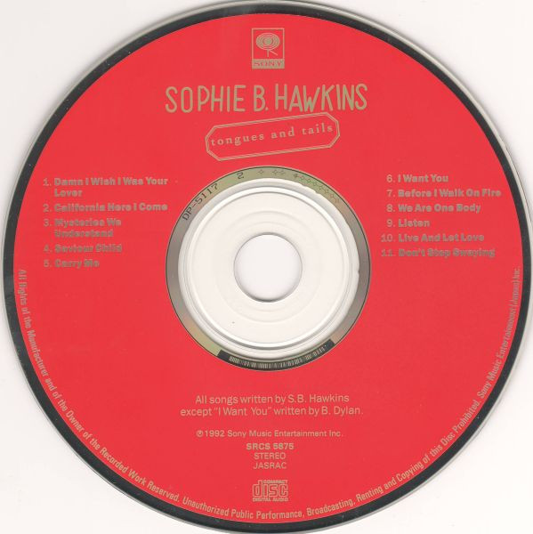 Sophie B. Hawkins - Tongues And Tails [CD - 1st Japan Press - 1992 - Mint/Mint] | Sony (SRCS 5875) - 4