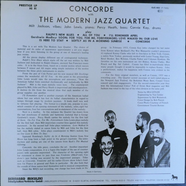 The Modern Jazz Quartet - Concorde | Original Jazz Classics (OJC-002) - 2 The Modern Jazz Quartet - Concorde | Original Jazz Classics (OJC-002) - 2