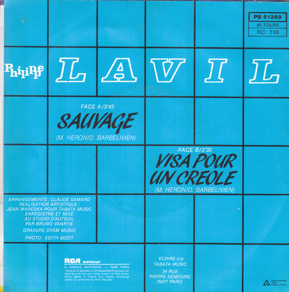 Philippe Lavil - Sauvage / Visa Pour Un Creole | RCA Victor (PB 61269) - 2