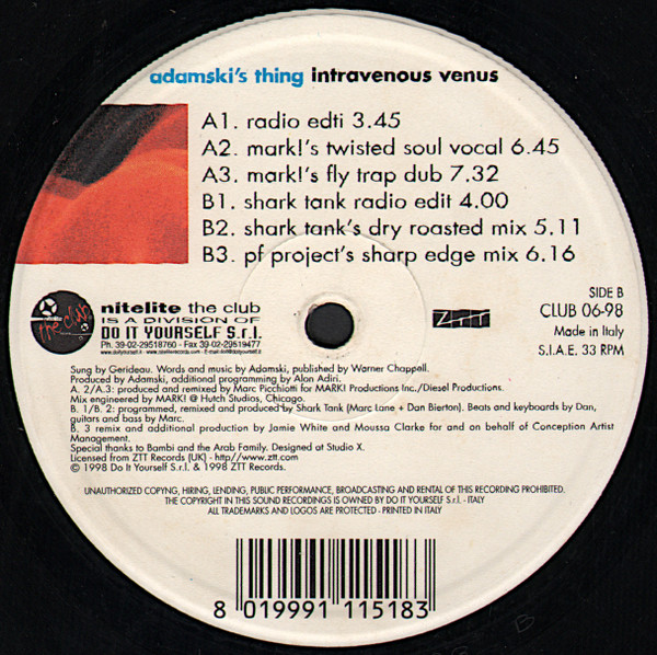 Adamski's Thing - Intravenous Venus | Nitelite The Club Records (CLUB 06-98) - 3
