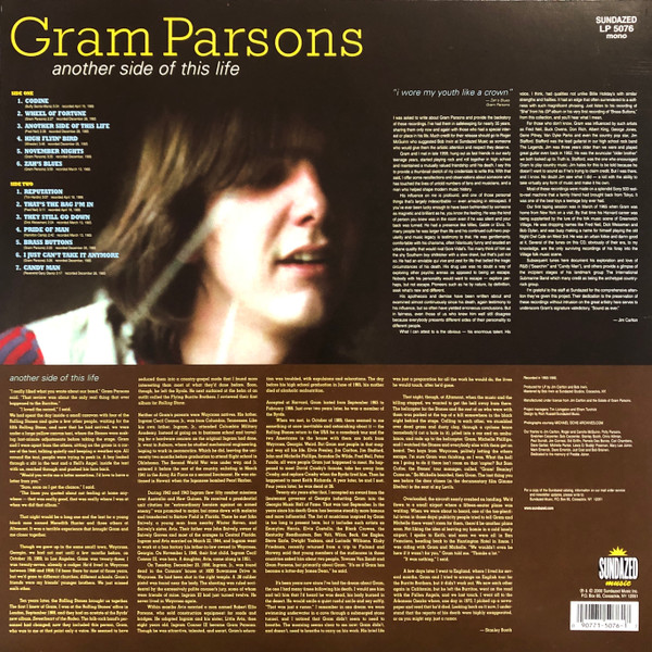 Gram Parsons - Another Side Of This Life LP - SKY BLUE VINYL | Sundazed Music (LP 5076) - 2 Gram Parsons - Another Side Of This Life LP - SKY BLUE VINYL | Sundazed Music (LP 5076) - 2