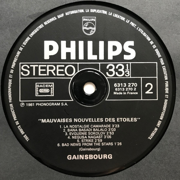 Serge Gainsbourg - Mauvaises Nouvelles Des Étoiles | Philips (6313 270) - 4