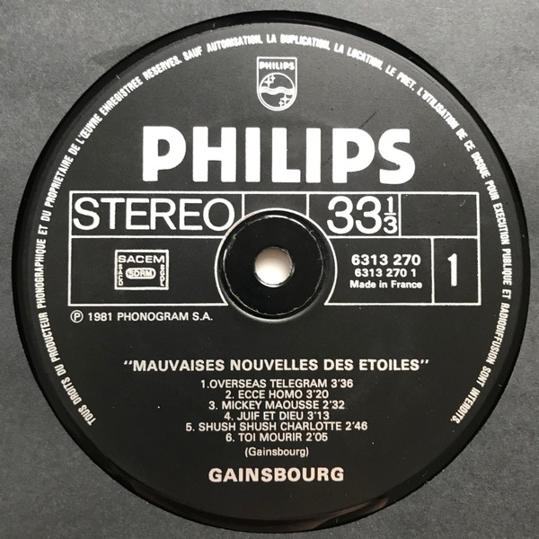 Serge Gainsbourg - Mauvaises Nouvelles Des Étoiles | Philips (6313 270) - 3