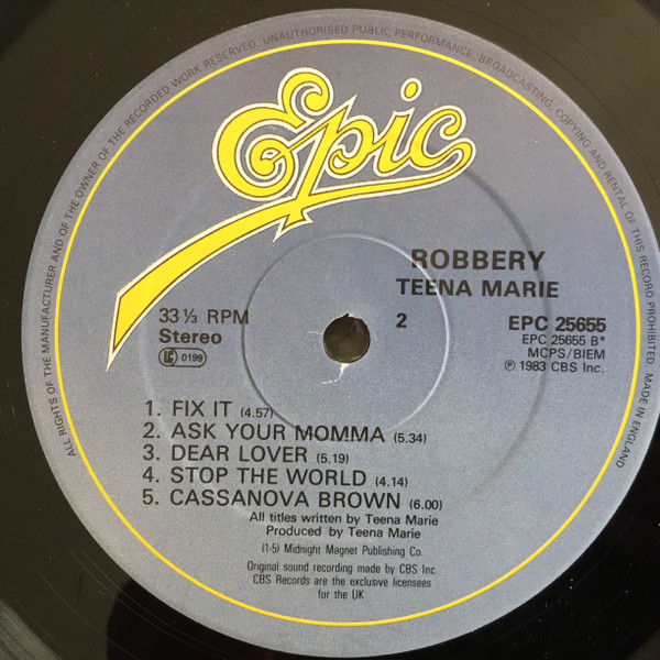 Teena Marie - Robbery | Epic (EPC 25655) - 4 Teena Marie - Robbery | Epic (EPC 25655) - 4
