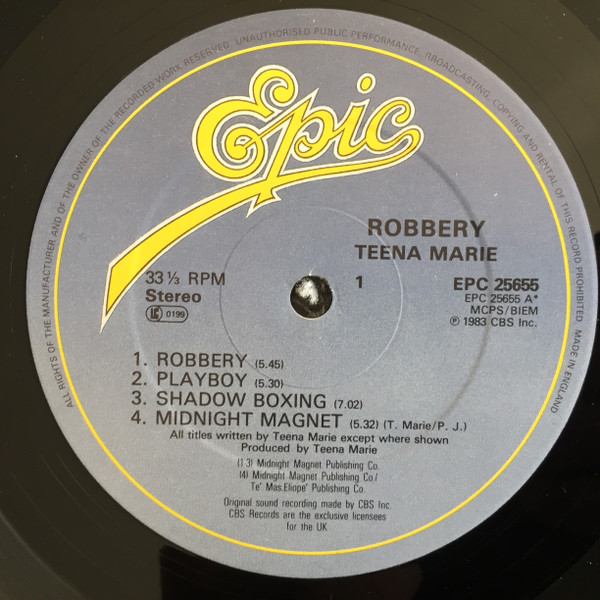 Teena Marie - Robbery | Epic (EPC 25655) - 3 Teena Marie - Robbery | Epic (EPC 25655) - 3
