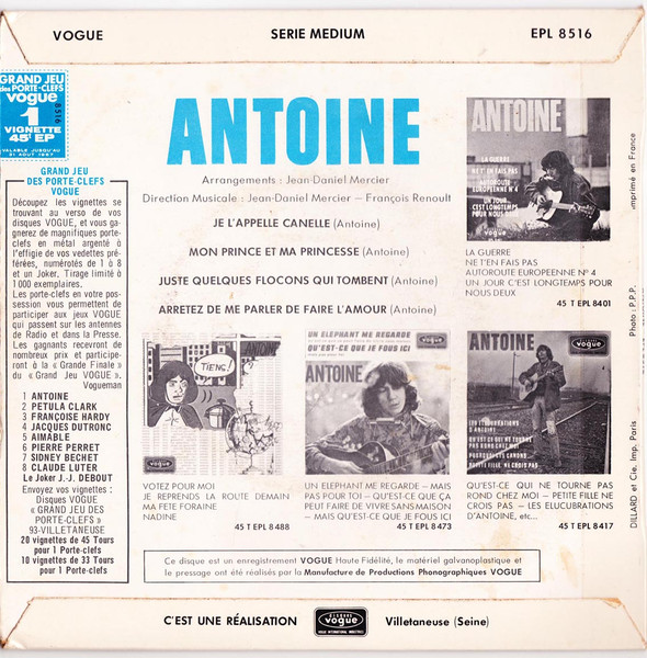 Antoine - Je L'appelle Canelle | Disques Vogue (EPL 8 516) - 2