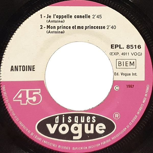 Antoine - Je L'appelle Canelle | Disques Vogue (EPL 8 516) - 3