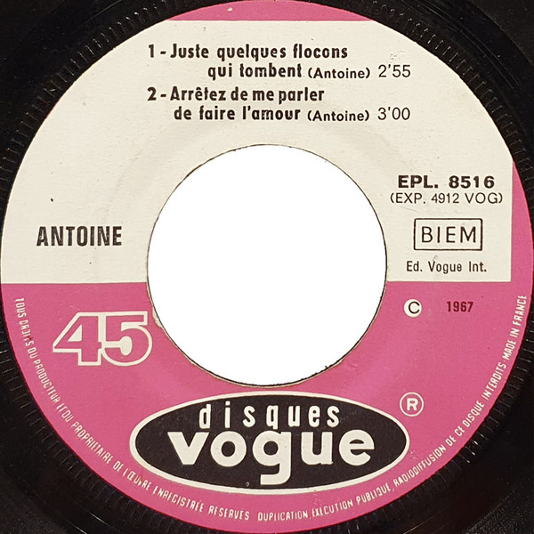 Antoine - Je L'appelle Canelle | Disques Vogue (EPL 8 516) - 4