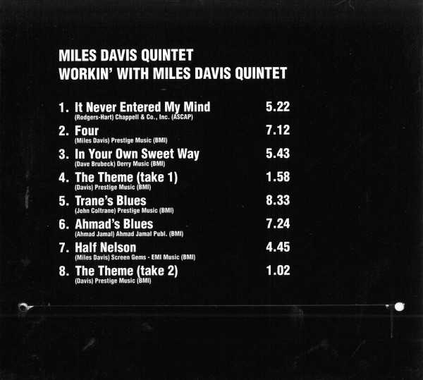 The Miles Davis Quintet - Workin' With The Miles Davis Quintet | Original Jazz Classics (OJC20 296-2) - 3 The Miles Davis Quintet - Workin' With The Miles Davis Quintet | Original Jazz Classics (OJC20 296-2) - 3