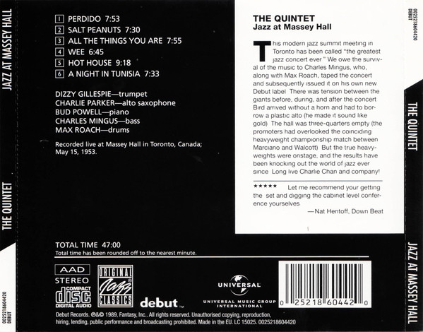 The Quintet - Jazz At Massey Hall | Original Jazz Classics (0025218604420) - 2 The Quintet - Jazz At Massey Hall | Original Jazz Classics (0025218604420) - 2