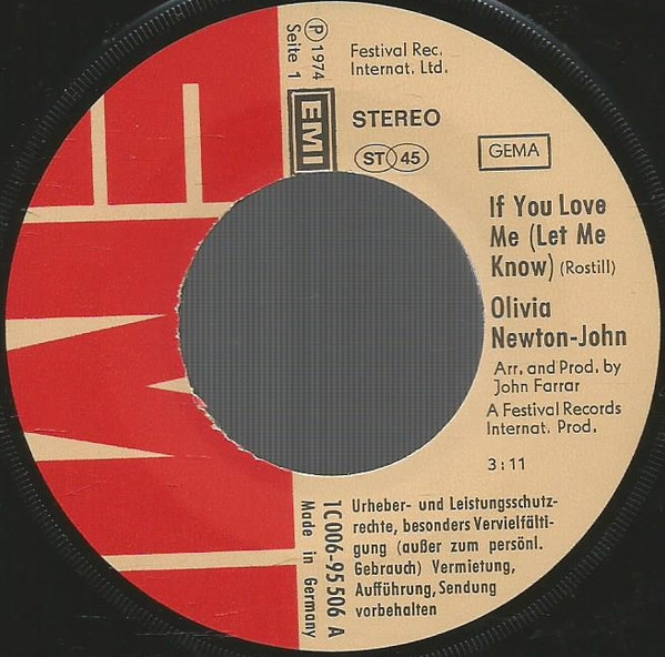 Olivia Newton-John - If You Love Me (Let Me Know) | EMI (1C 006-95 506) - 3