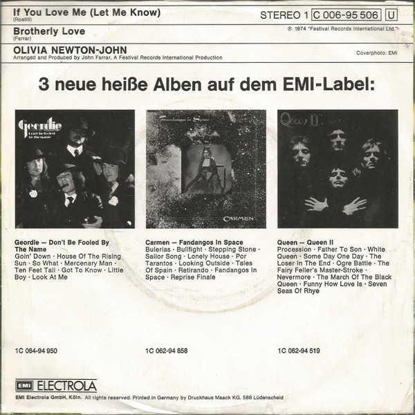 Olivia Newton-John - If You Love Me (Let Me Know) | EMI (1C 006-95 506) - 2