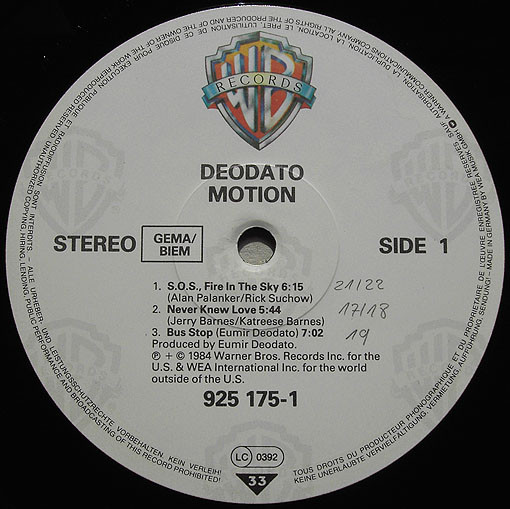 Eumir Deodato - Motion | Warner Bros. Records (925 175-1) - 3 Eumir Deodato - Motion | Warner Bros. Records (925 175-1) - 3
