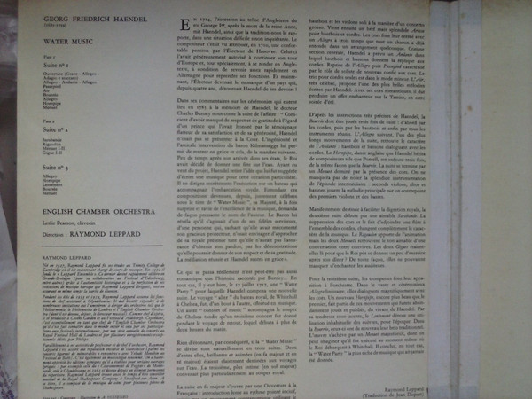 Georg Friedrich Händel , English Chamber Orchestra , Raymond Leppard - Water Music | Philips (6500 047) - 2