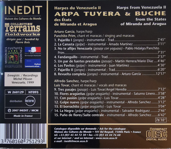 Arturo García , Panchito Prim , Alfredo Sánchez , Luís Tovar - Harpes du Venezuela II: Arpa Tuyera & Buche (Musique et chant des États de Miranda et Aragua) | Inedit (W 260129) - 3 Arturo García , Panchito Prim , Alfredo Sánchez , Luís Tovar - Harpes du Venezuela II: Arpa Tuyera & Buche (Musique et chant des États de Miranda et Aragua) | Inedit (W 260129) - 3