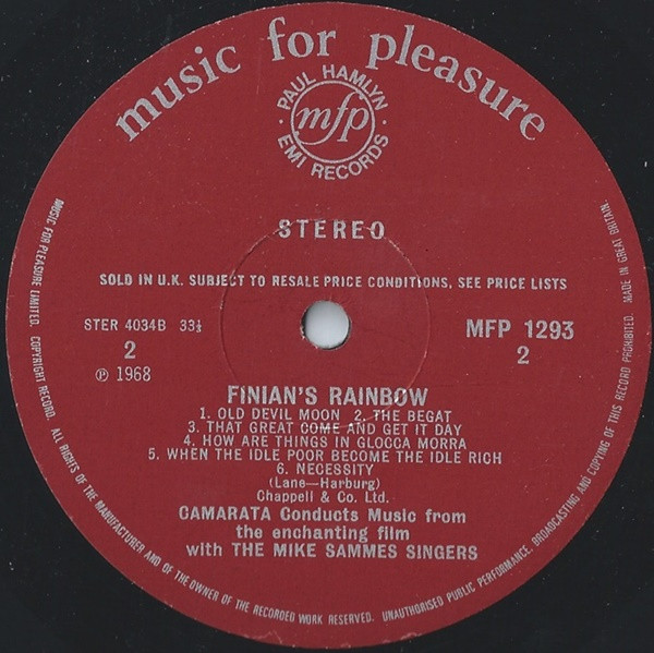 Tutti Camarata With The Mike Sammes Singers - Finian's Rainbow | Music For Pleasure (MFP 1293) - 4 Tutti Camarata With The Mike Sammes Singers - Finian's Rainbow | Music For Pleasure (MFP 1293) - 4