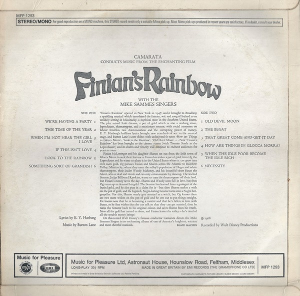 Tutti Camarata With The Mike Sammes Singers - Finian's Rainbow | Music For Pleasure (MFP 1293) - 2 Tutti Camarata With The Mike Sammes Singers - Finian's Rainbow | Music For Pleasure (MFP 1293) - 2