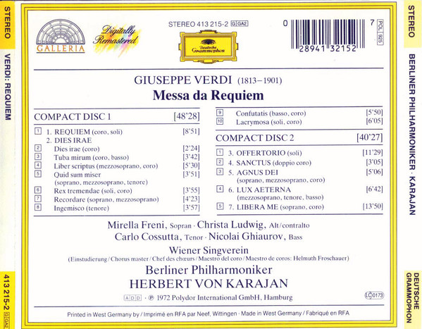 Giuseppe Verdi / Berliner Philharmoniker , Herbert Von Karajan - Requiem | Deutsche Grammophon (413 215-2) - 2
