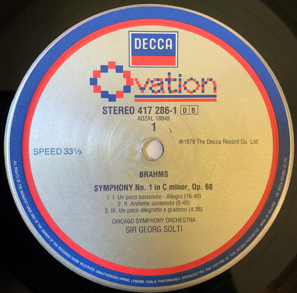 Johannes Brahms , Chicago Symphony Orchestra , Georg Solti - Symphony No. 1 / Academic Festival Overture | Decca (417 286-1) - 2